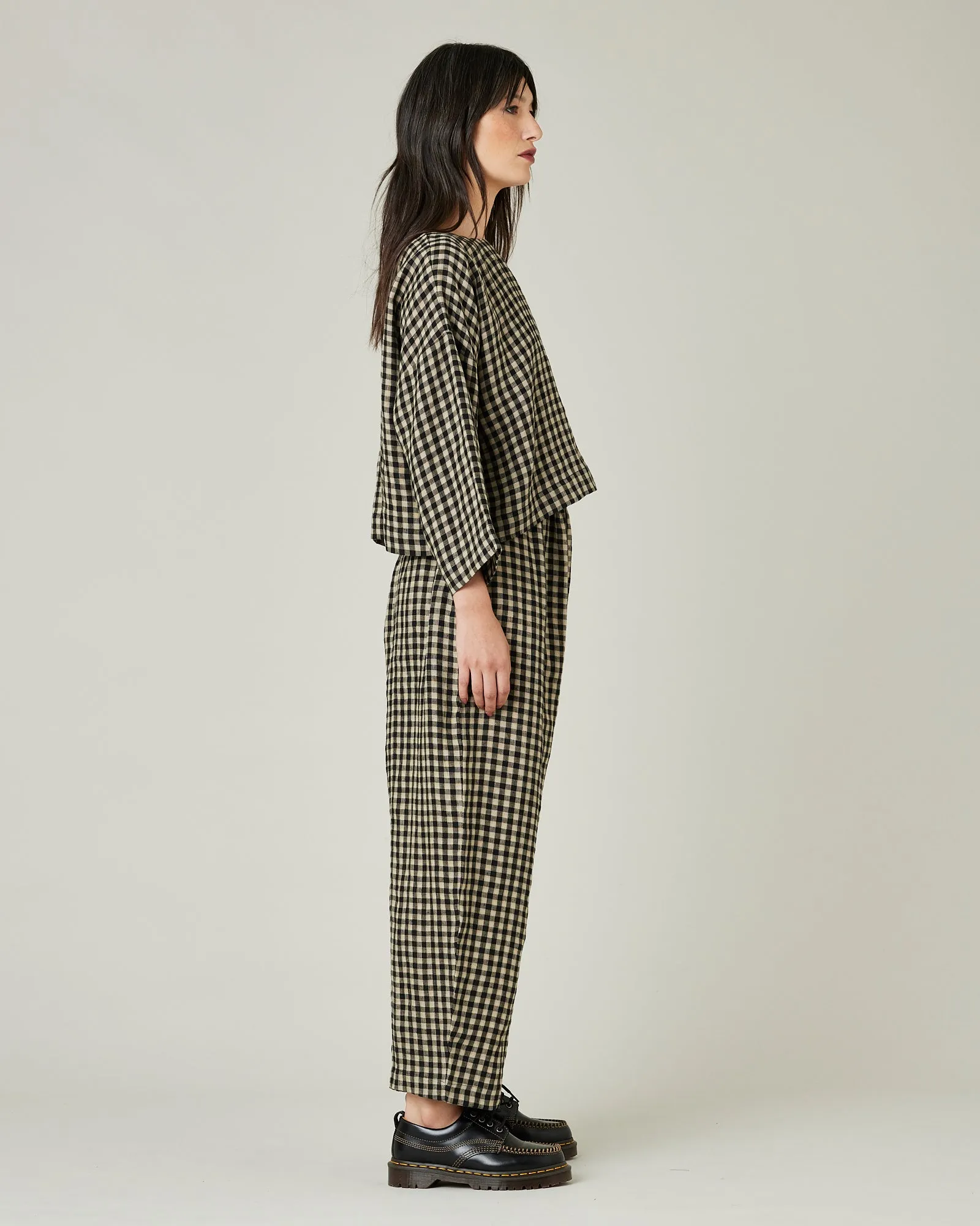 Mabel Black & Ecru Check Linen Trousers