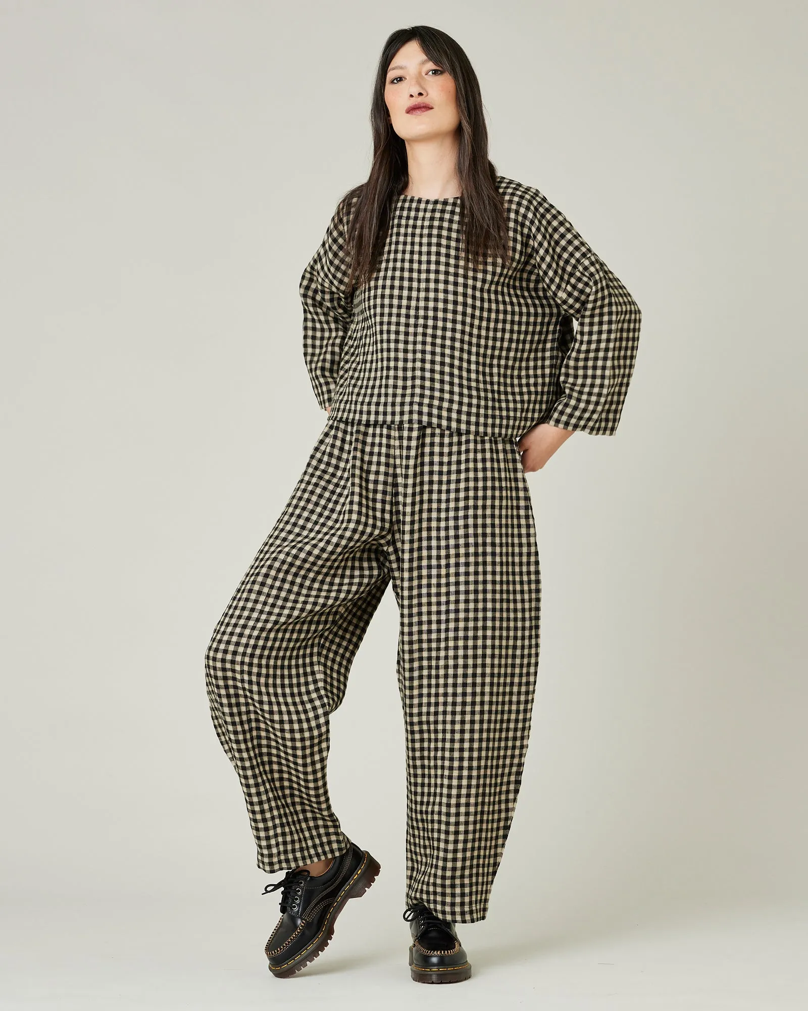 Mabel Black & Ecru Check Linen Trousers