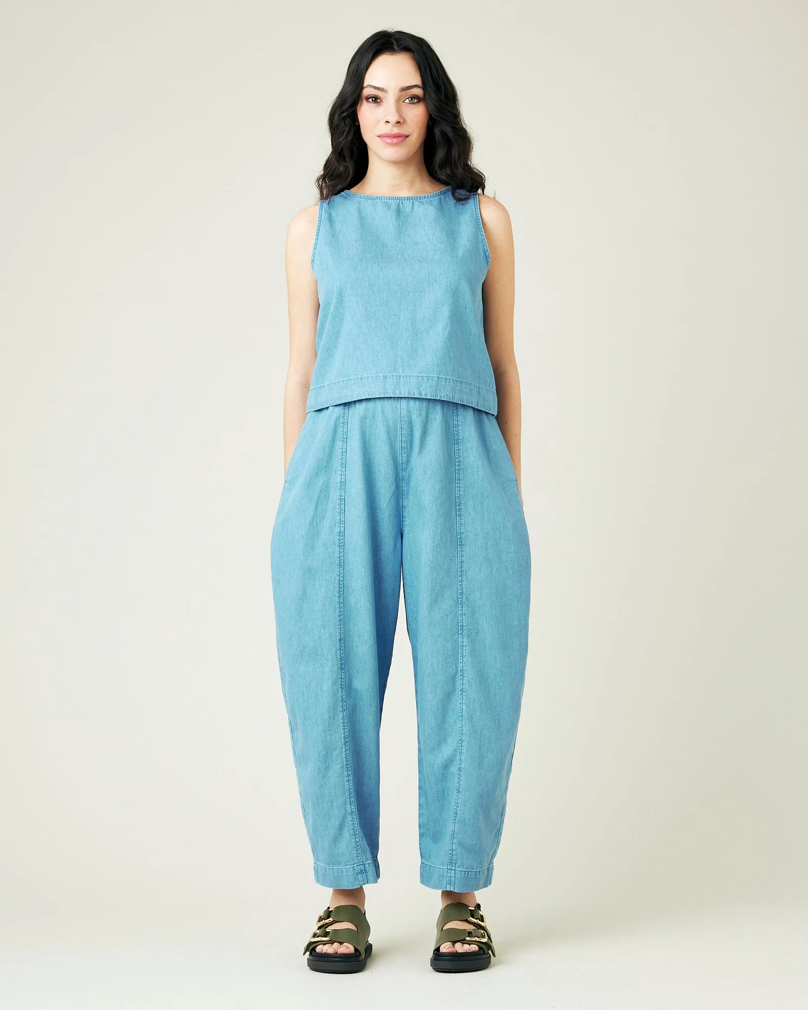 Mabel Light Wash Denim Chambray Trousers