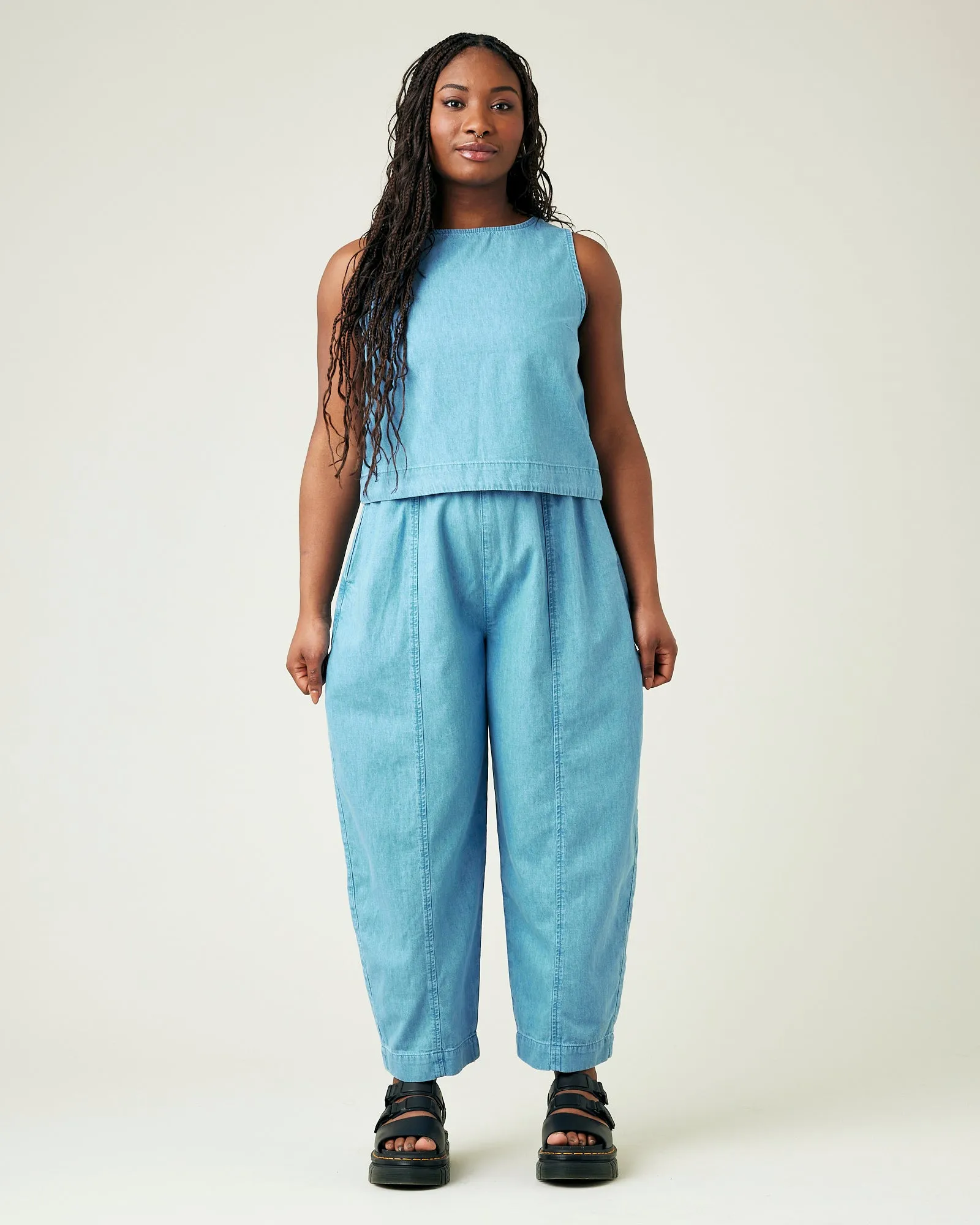 Mabel Light Wash Denim Chambray Trousers