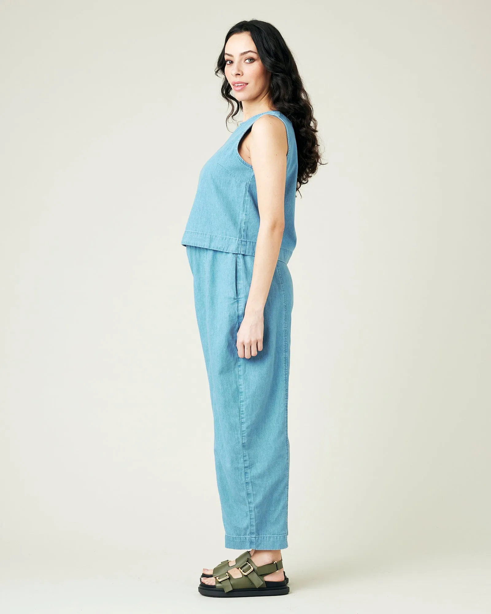 Mabel Light Wash Denim Chambray Trousers