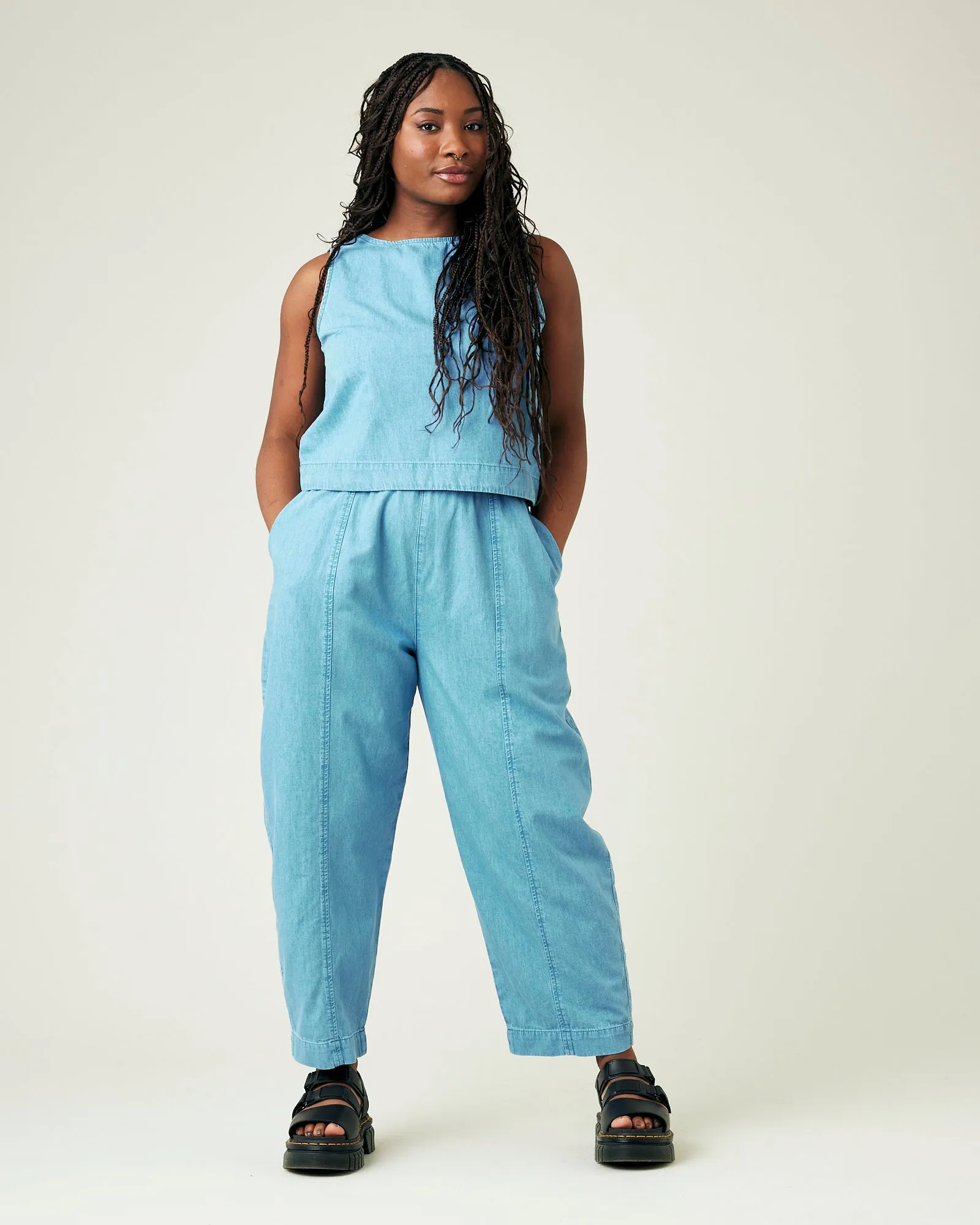 Mabel Light Wash Denim Chambray Trousers