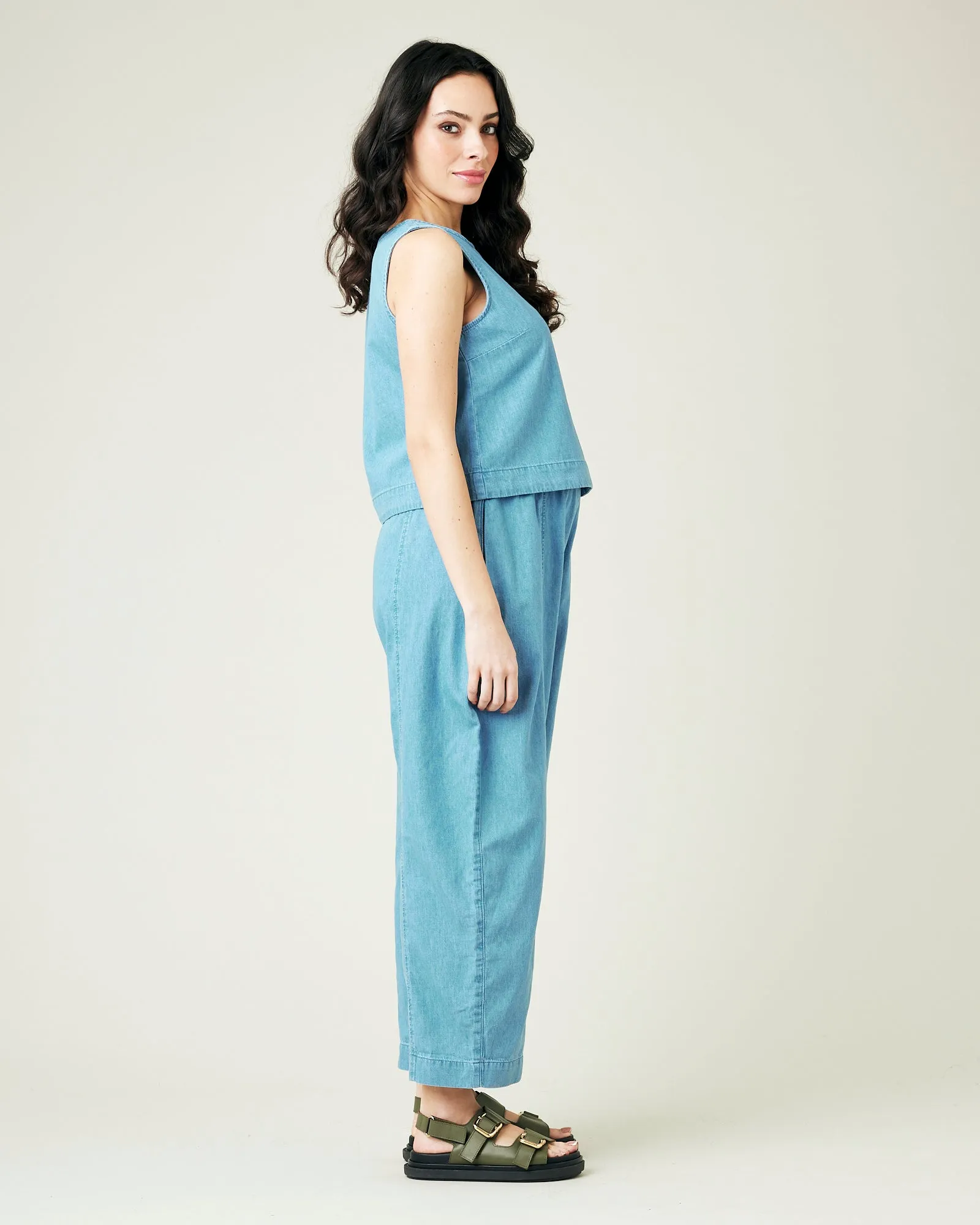 Mabel Light Wash Denim Chambray Trousers