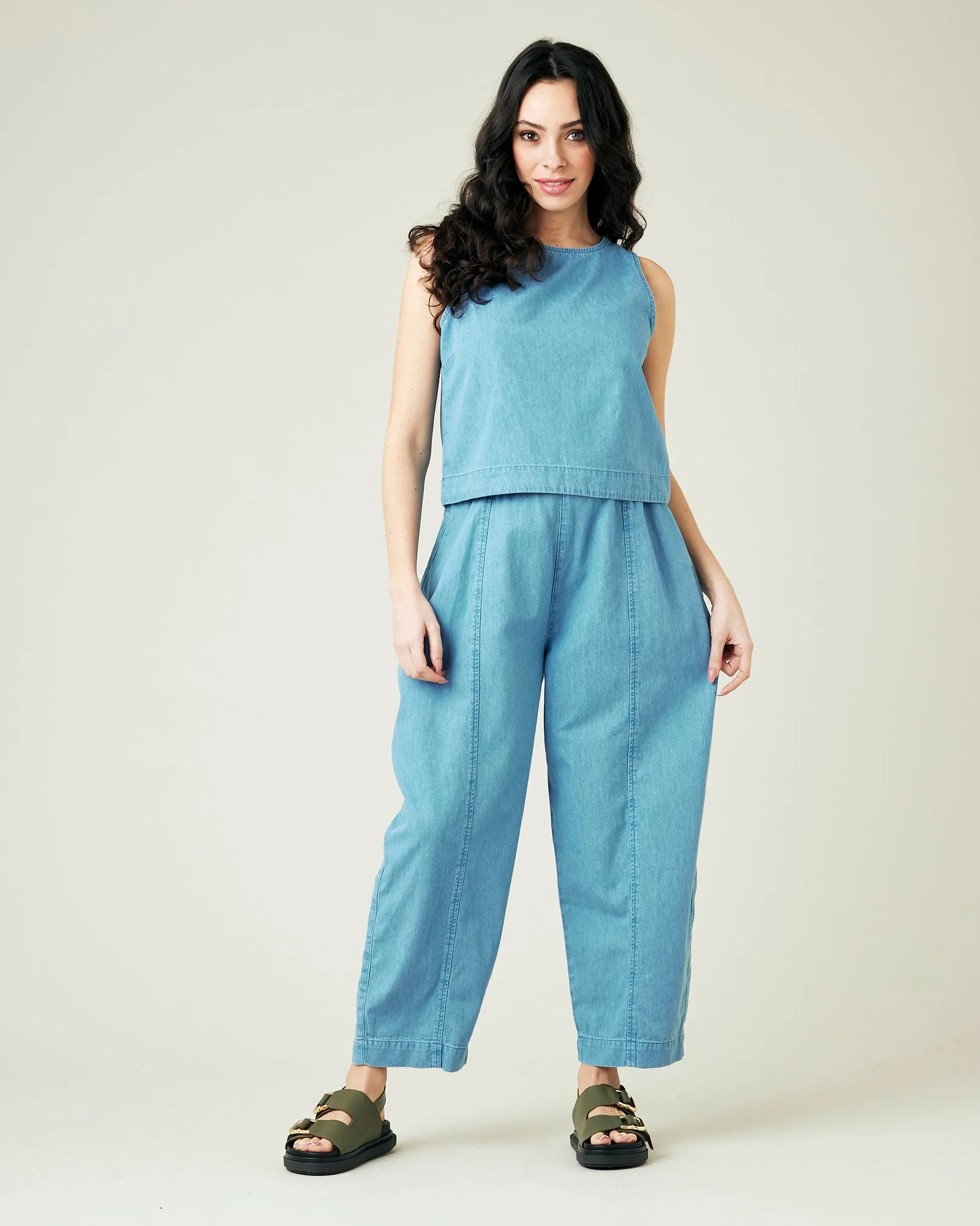 Mabel Light Wash Denim Chambray Trousers