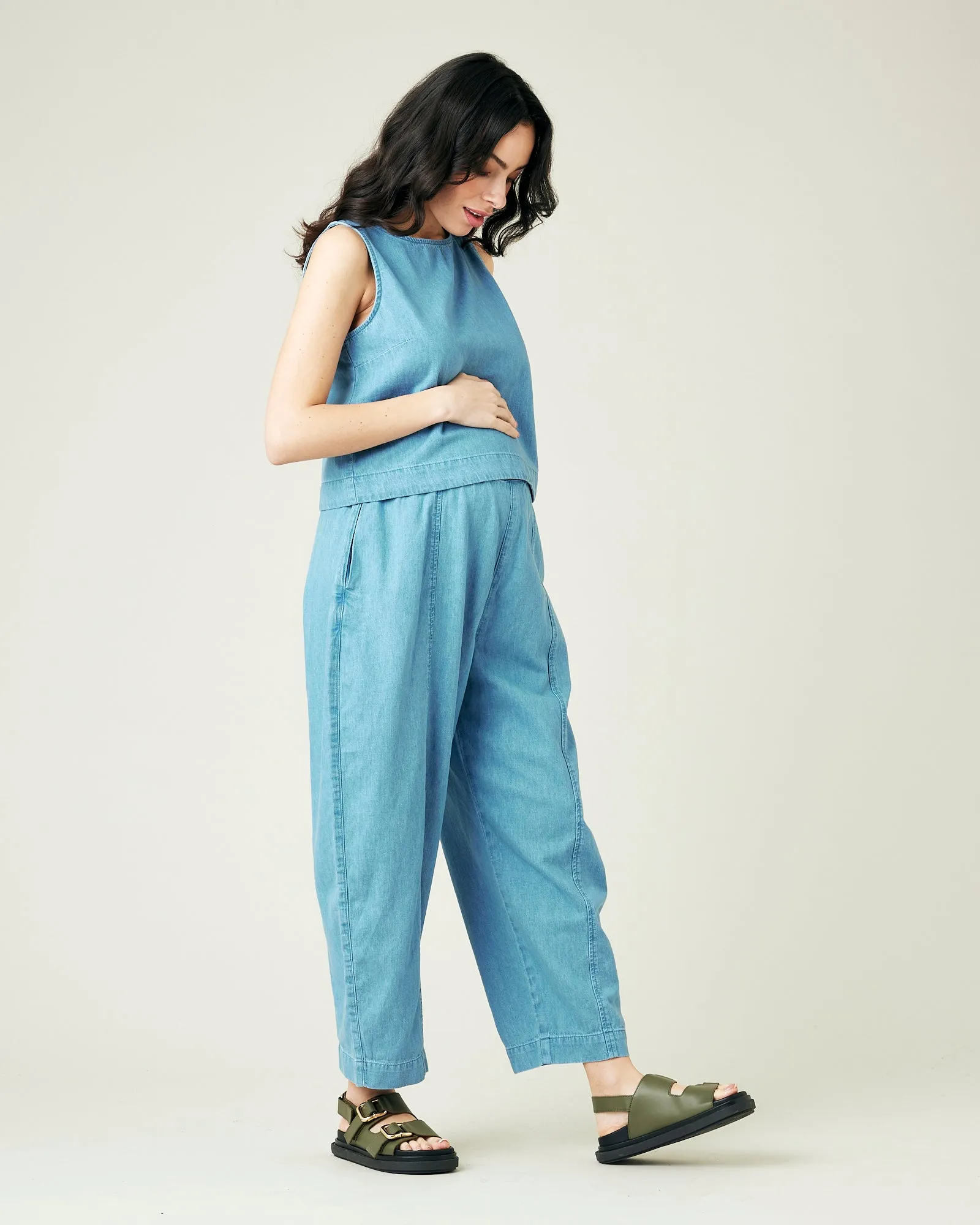 Mabel Light Wash Denim Chambray Trousers