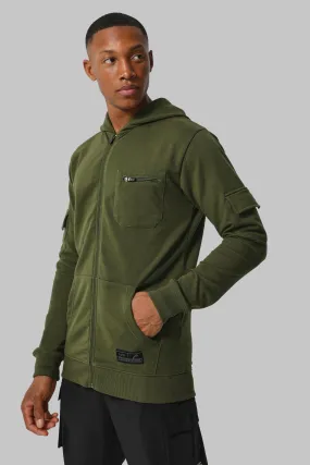 Man Active Muscle Fit Zip Cargo Hoodie | boohooMAN UK