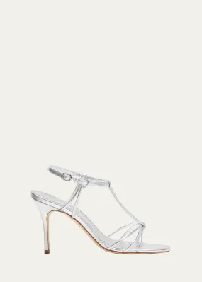 Manolo Blahnik Fabio Metallic Leather T-Strap Sandals