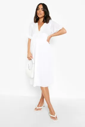 Maternity Cheesecloth Crochet Button Midi Dress