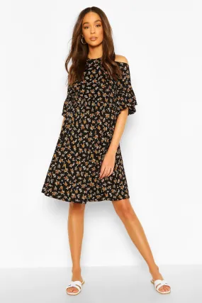 Maternity Cold Shoulder Ditsy Smock Dress