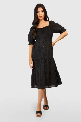 Maternity Eyelet Button Front Midi Dress