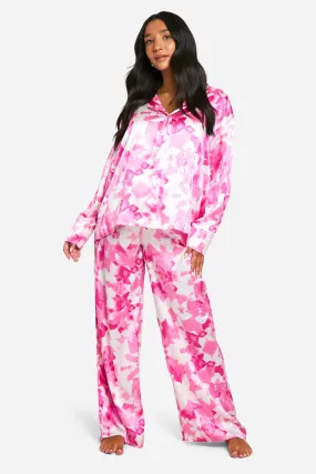 Maternity Floral Print Satin Pj Set