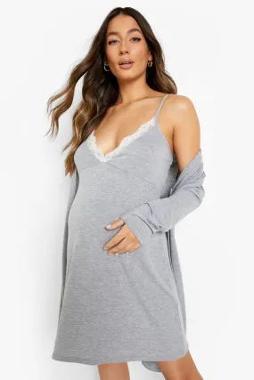 Maternity Lace Trim Nightgown And Robe