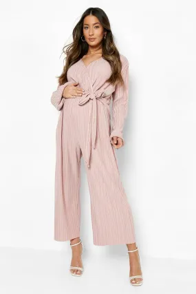 Maternity Plisse Wrap Culotte Jumpsuit