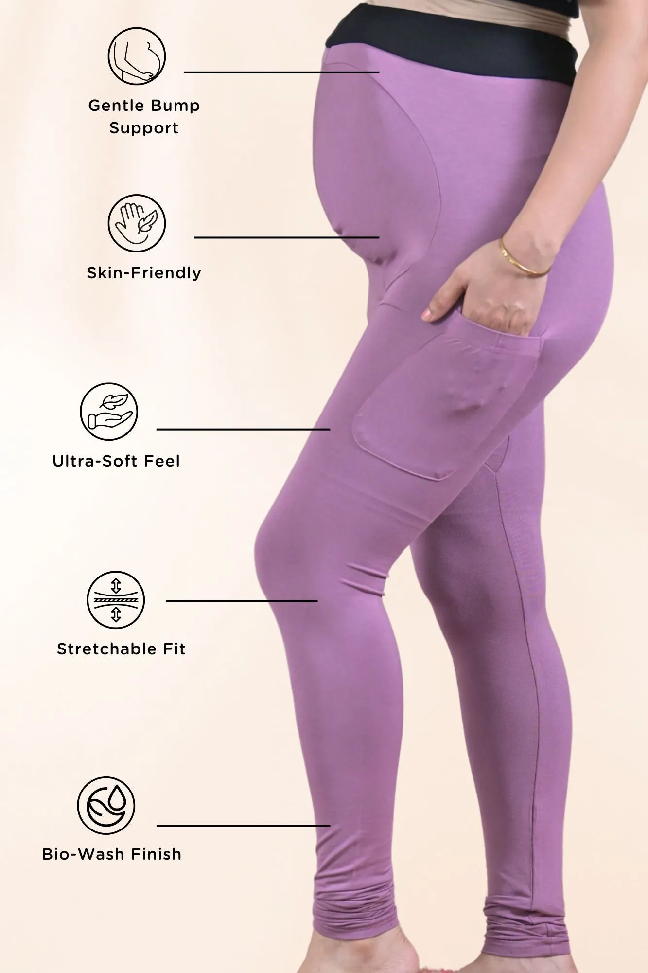 Mauve Over The Bump Leggings (BAMBOO LYCRA - FITTED)