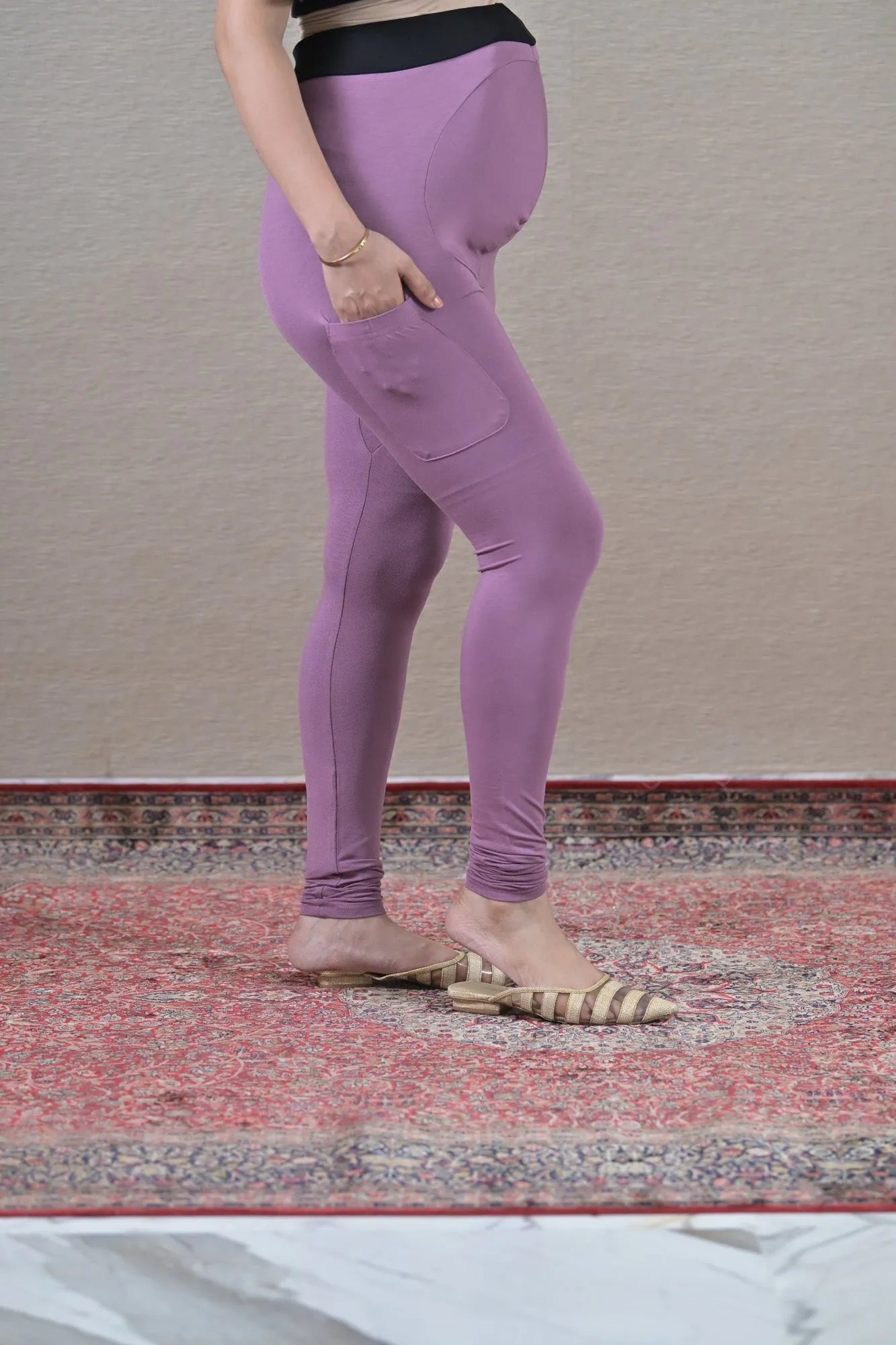 Mauve Over The Bump Leggings (BAMBOO LYCRA - FITTED)