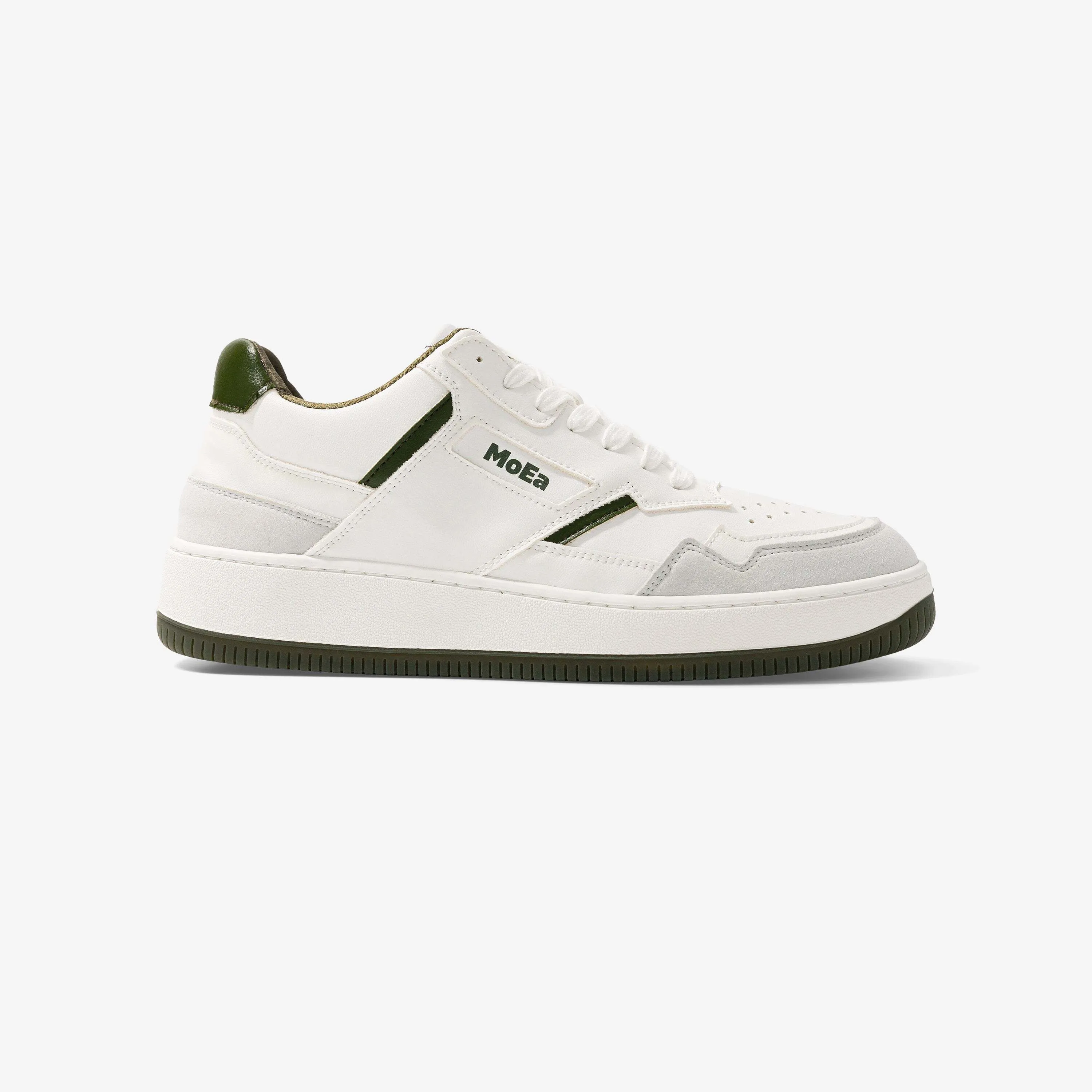 MoEa Vegan Sneakers White Green Suede - Gen1 - Cactus Leather