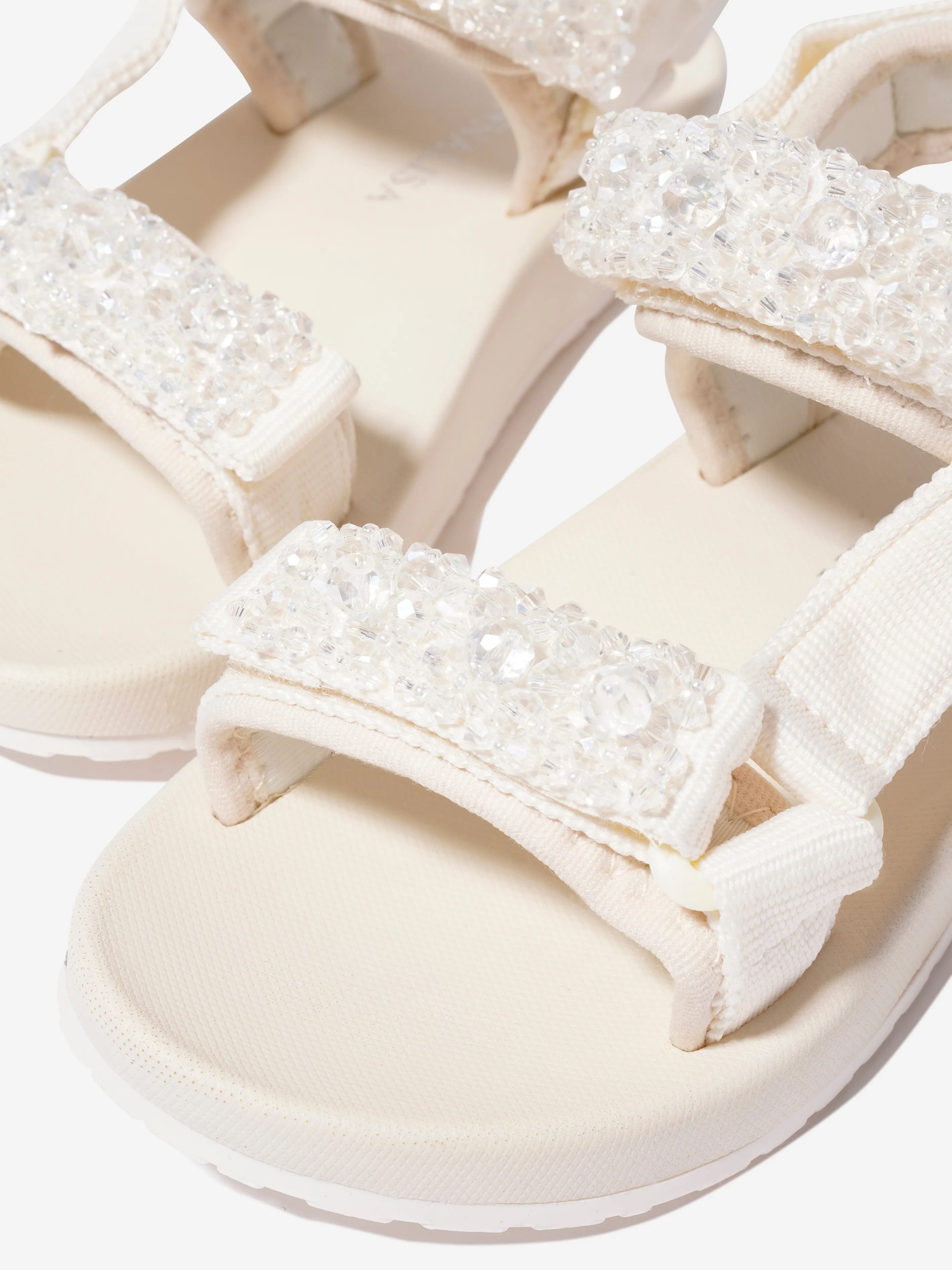 Monnalisa - Girls Soft Embellished Sandals In Cream | Childsplay Clothing