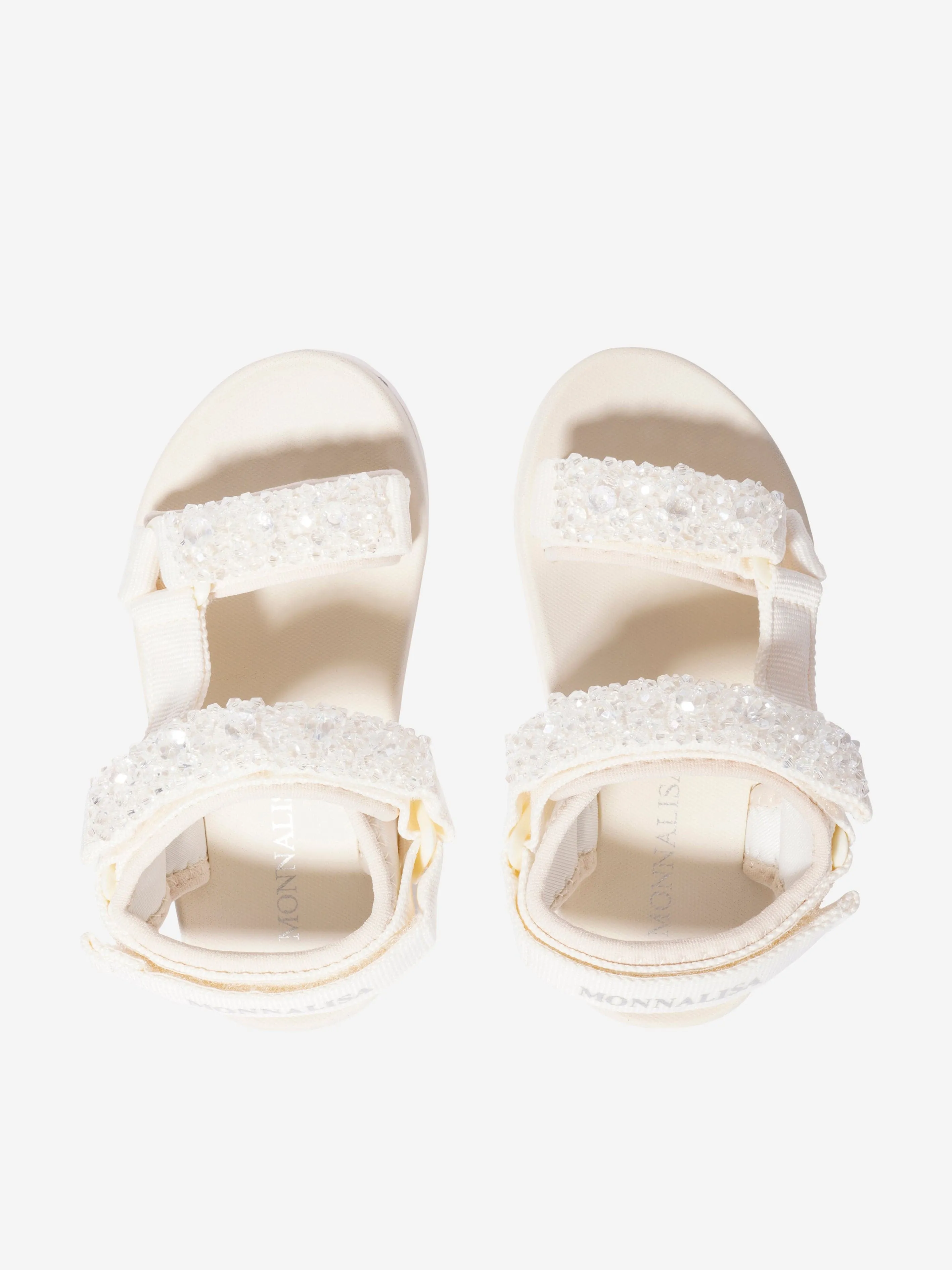 Monnalisa - Girls Soft Embellished Sandals In Cream | Childsplay Clothing