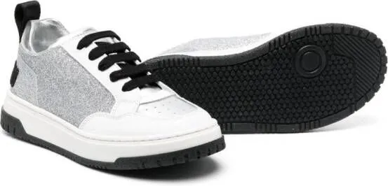 Moschino Kids glitter-detail lace-up sneakers White