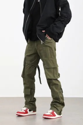 Multi-Pockets Straight Zipper Trousers