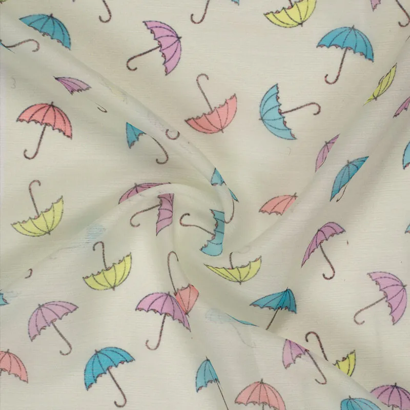 Multicolor Umbrella Pattern Digital Print Chiffon Fabric