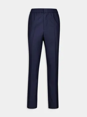 Navy Wool Elasticated Waist Trousers