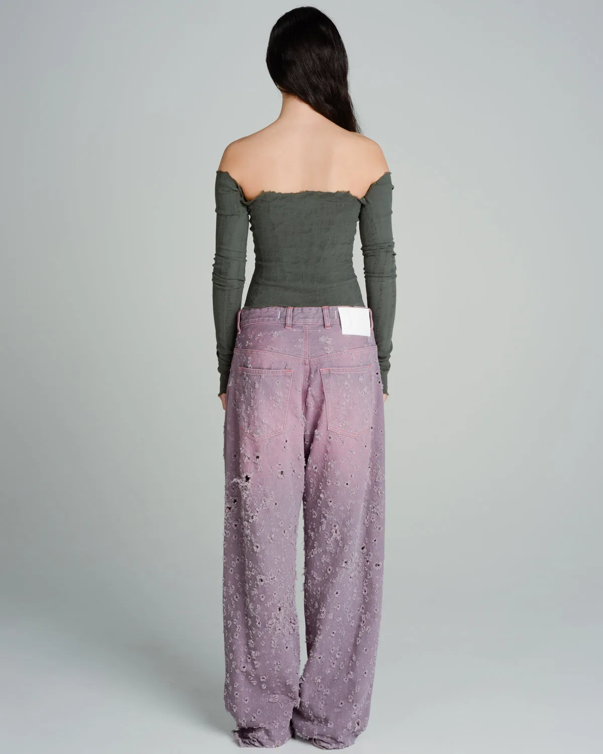 Pink Worn-Out Denim Trousers