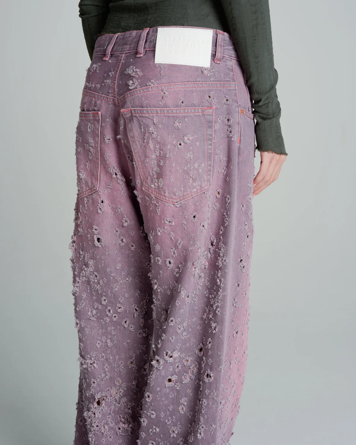 Pink Worn-Out Denim Trousers