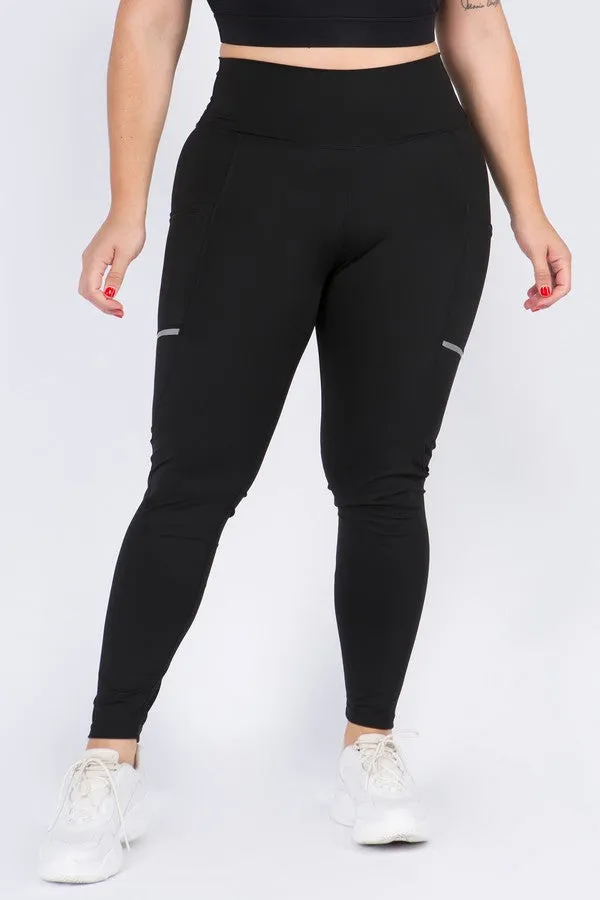 Plus Size Reflective Stripe Leggings with Pockets