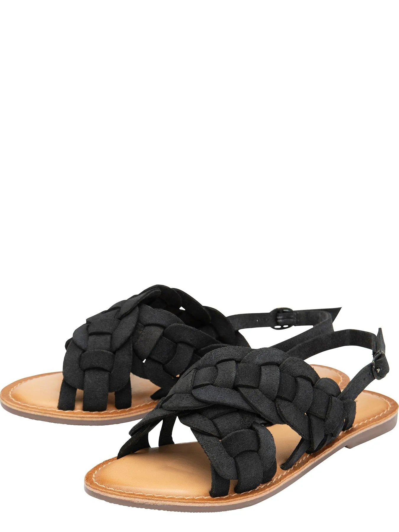 Ravel Perran Woven Front Leather Flat Sandals - Black