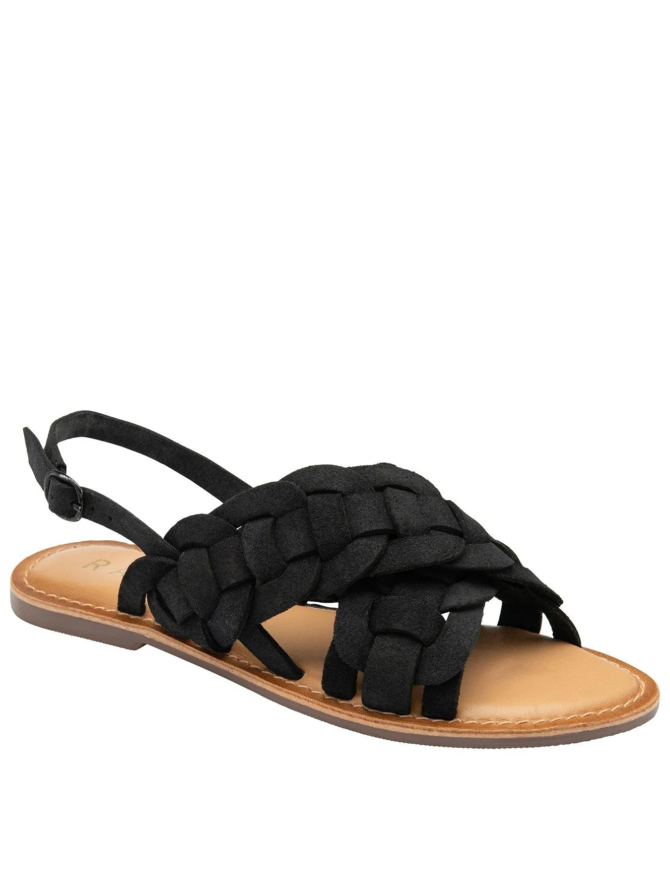 Ravel Perran Woven Front Leather Flat Sandals - Black