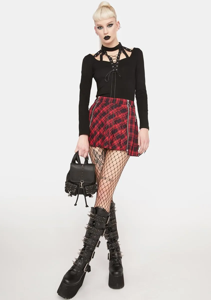 Red Plaid Mini Skirt-