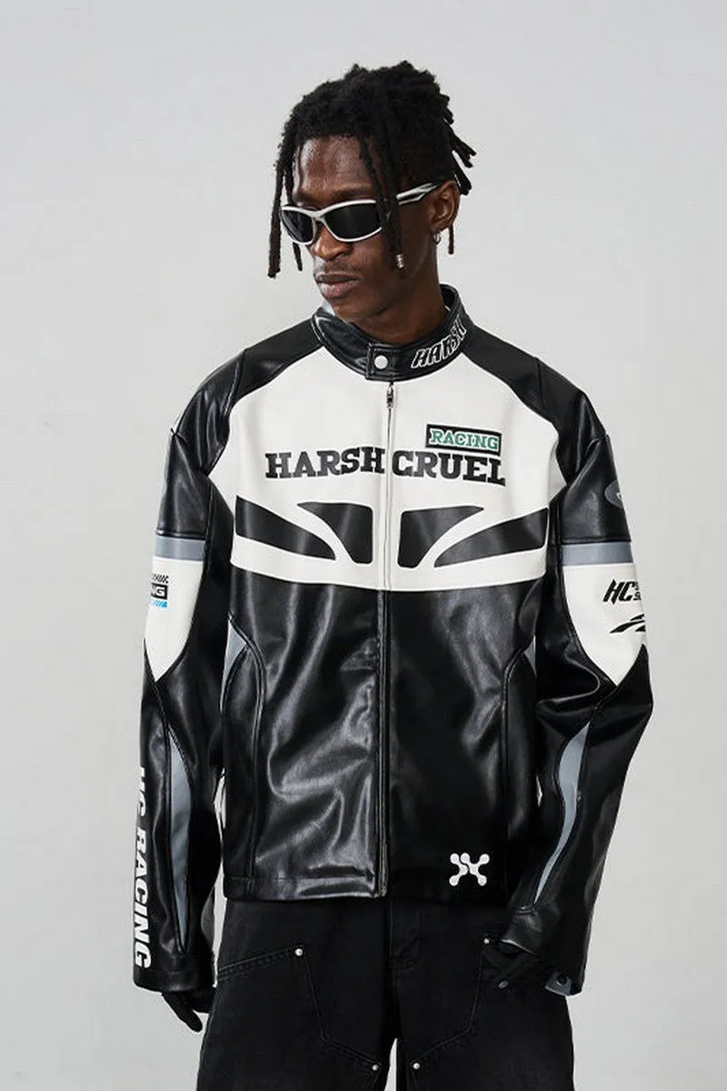 Retro Splicing Leather Racing Jacket