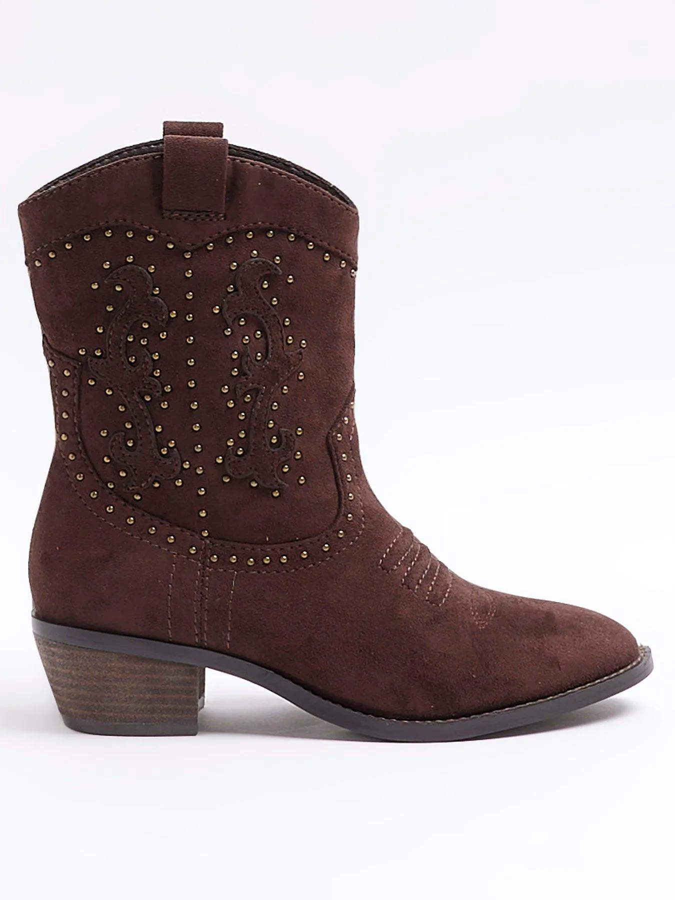 River Island Studded Western Boot - Dark Brown