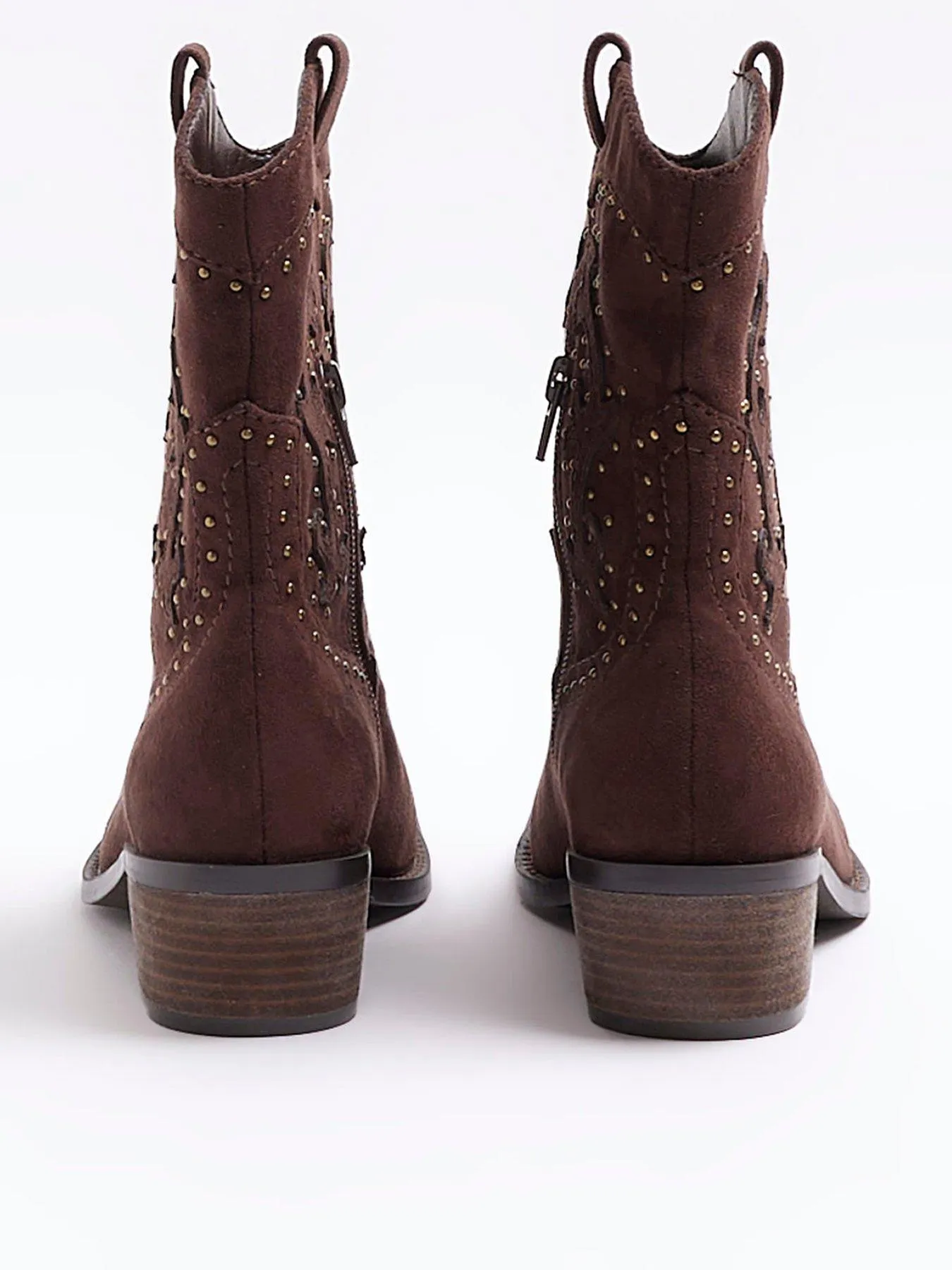 River Island Studded Western Boot - Dark Brown