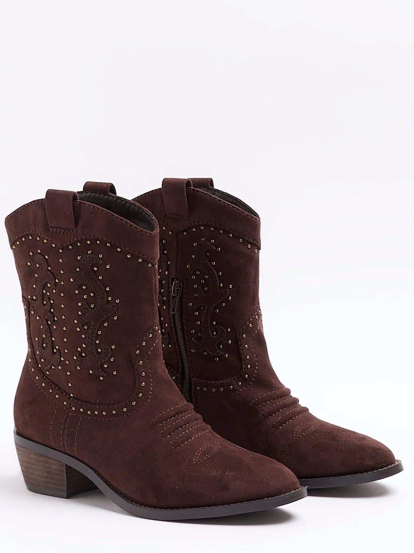 River Island Studded Western Boot - Dark Brown