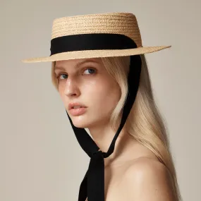 Short-brim boater hat with ribbon