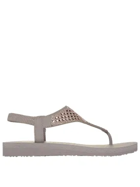 Skechers Meditation Square Rhinestone Sling Back Sandals - Taupe