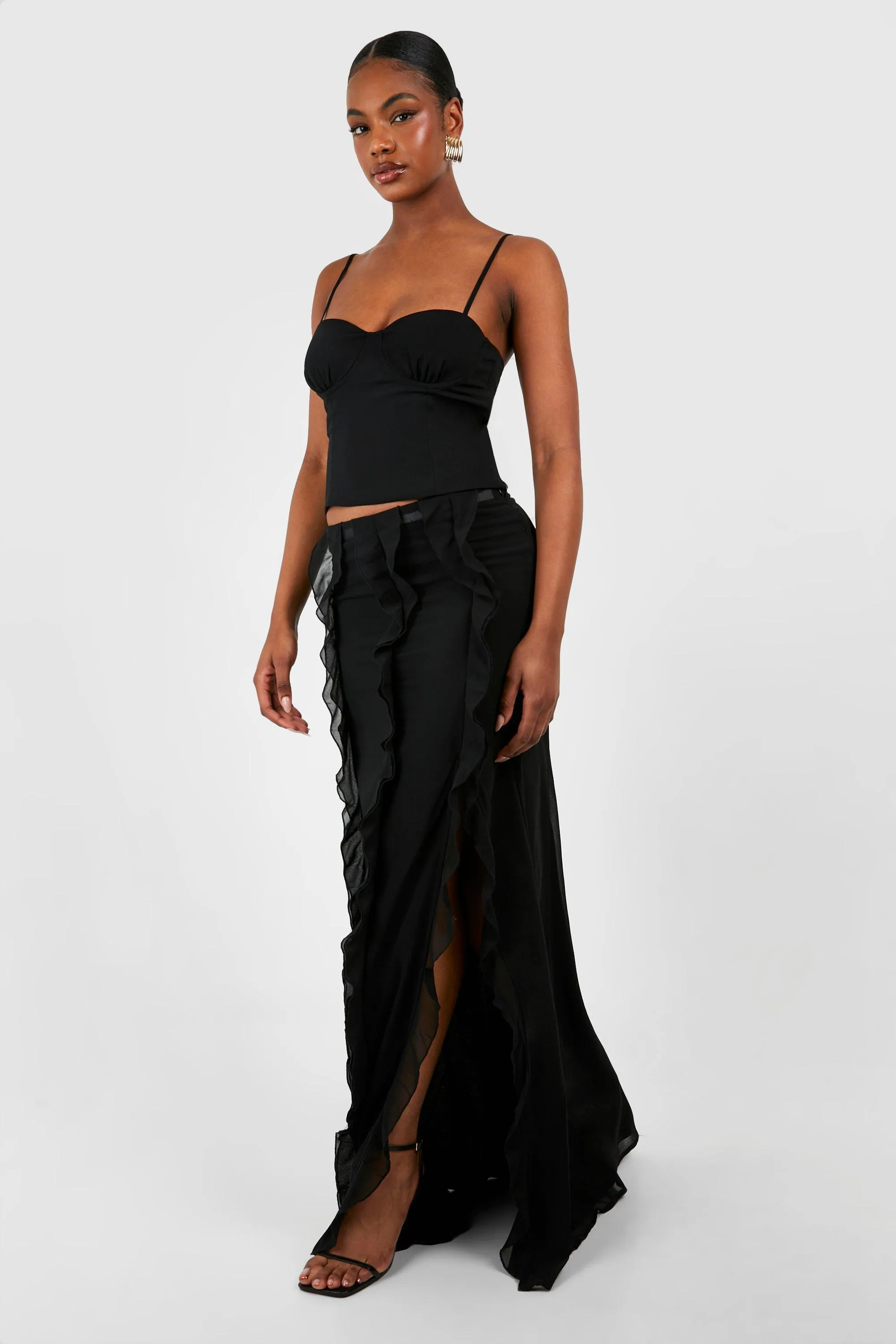 Skirt Co-ords | Tall Chiffon Ruffle Detail Maxi Skirt | boohoo