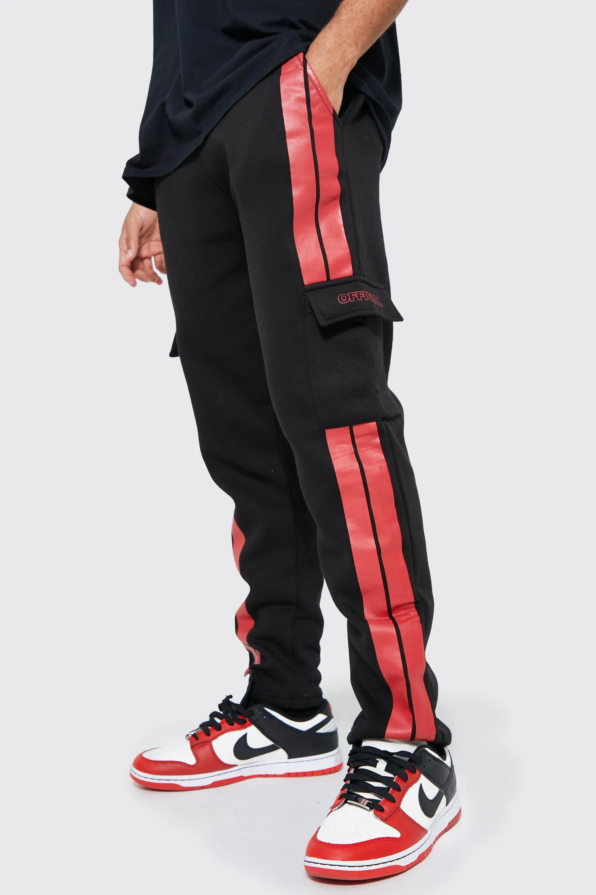 Slim Fit Official Tape Cargo Joggers | boohooMAN UK