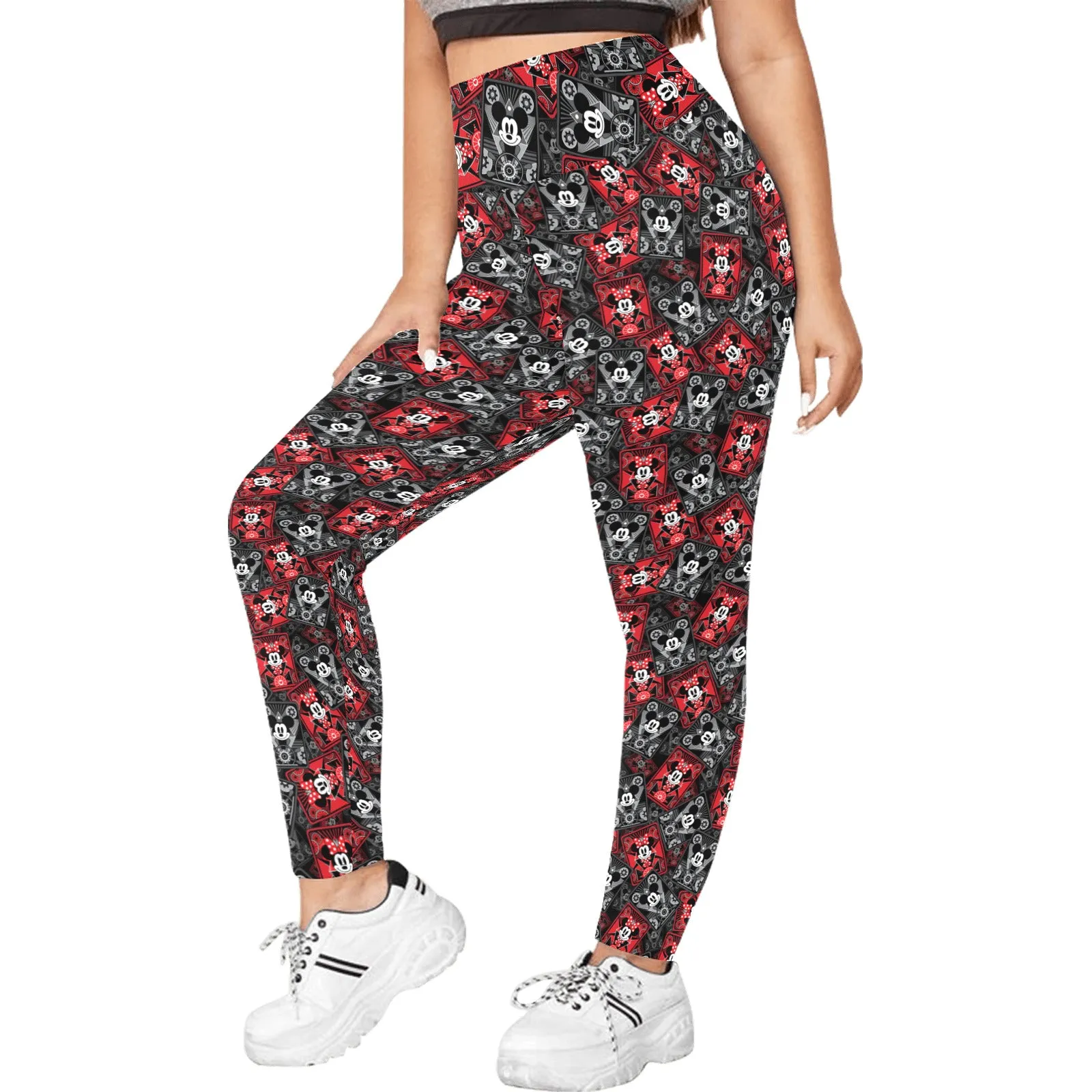 Steamboat Mickey And Minnie Cards Women's Plus Size Athletic Leggings