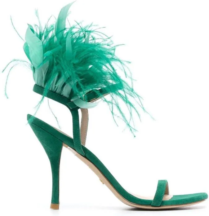 Stuart Weitzman Plume 100mm feather-detail sandals Green