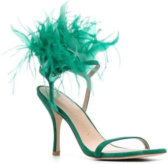 Stuart Weitzman Plume 100mm feather-detail sandals Green