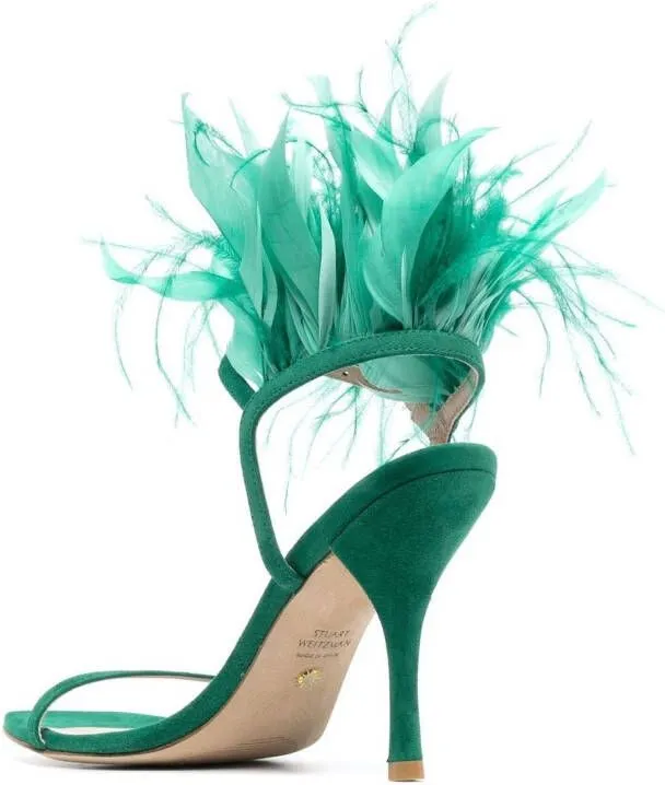 Stuart Weitzman Plume 100mm feather-detail sandals Green