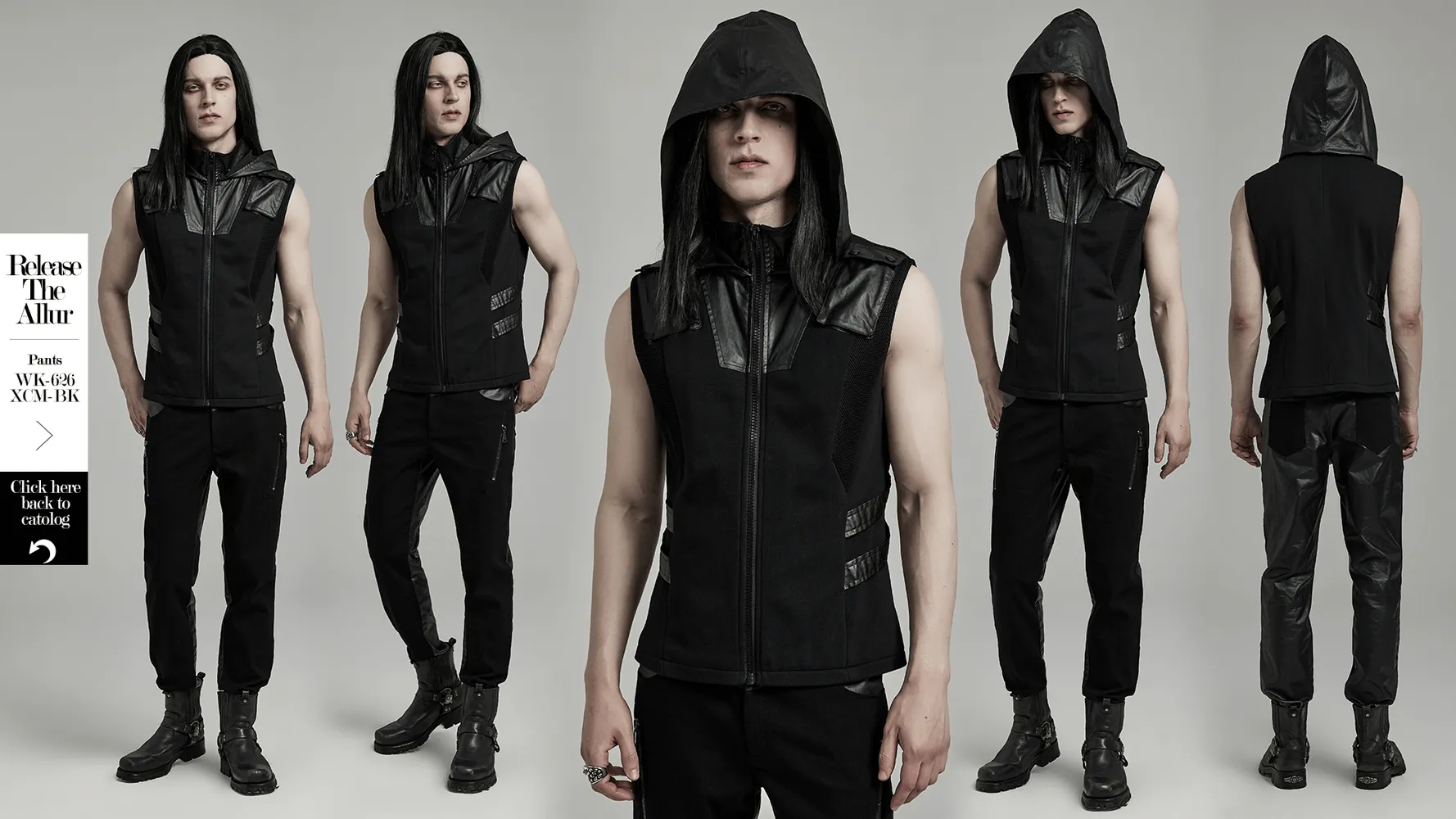 Techwear Sleeveless Hoodie with Leather Accents and Zipper