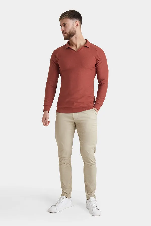 Textured Open Collar Polo in Brick