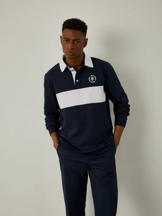 Two-tone long-sleeved polo