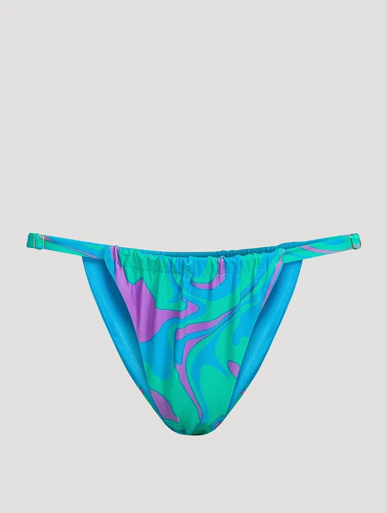 WEWOREWHAT Printed Adjustable Ruched Bikini Bottom