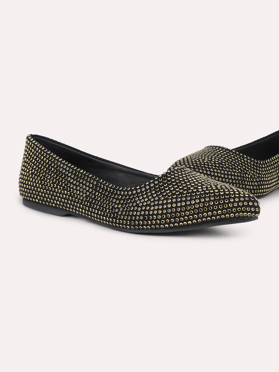 Women Black-Coloured Embellished Ballerinas Flats