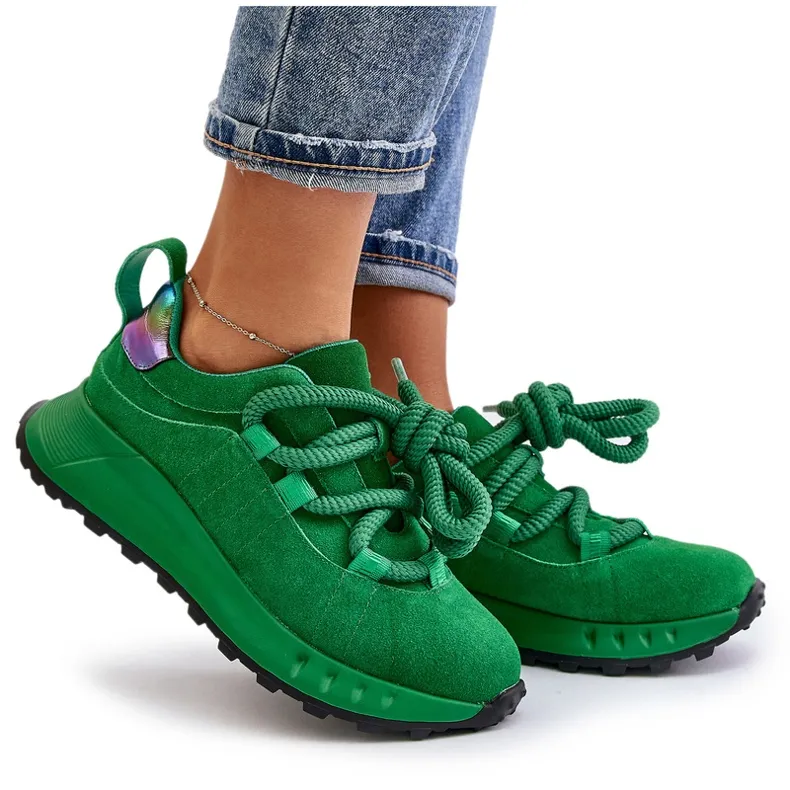 Women's Suede Sneakers With Thick Lacing Artiker 55C0099 Green